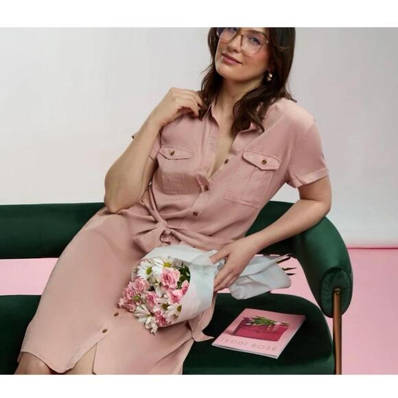 Teddi Rose Women's Tencel Shirt Dress, Peach, Size L. BP - Picture 2 of 2